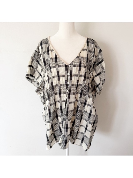 NorthStyle Tops - Northstyle Women India 100% Cotton Plaid Button Down Top 2X Boho Peasant Beach
